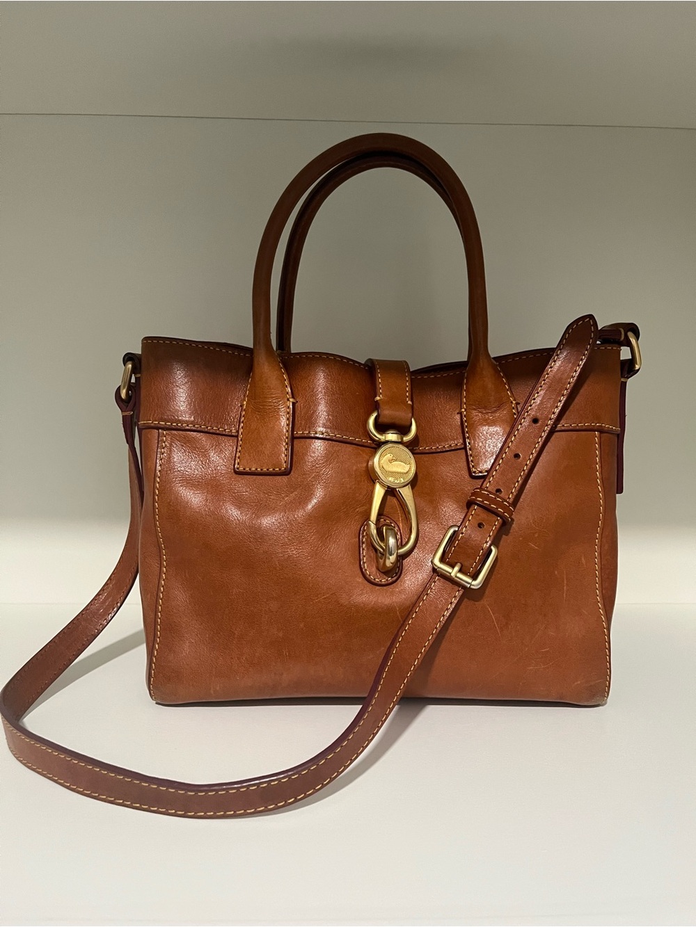 Classic Leather Satchel Handbag - Brown